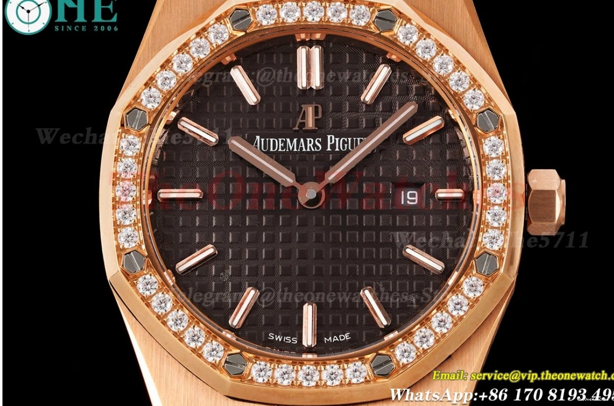 Oak Qtz Ladies RG JJF Swiss 33mm Diamond Grey RG Royal 0405